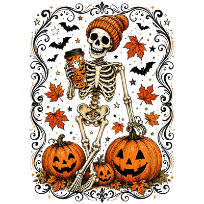 Halloween Skeleton PNG Pumpkin Coffee Spooky Design
