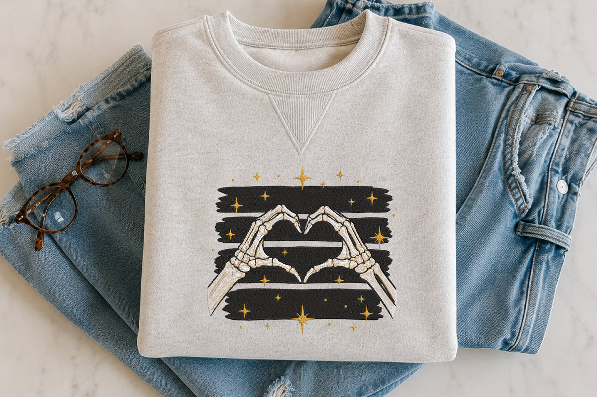 Halloween Skeleton Heart Hands Embroidery