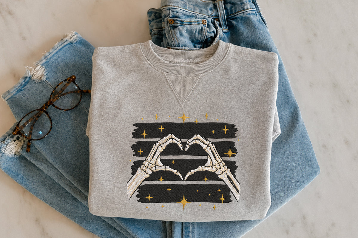Halloween Skeleton Heart Hands Embroidery