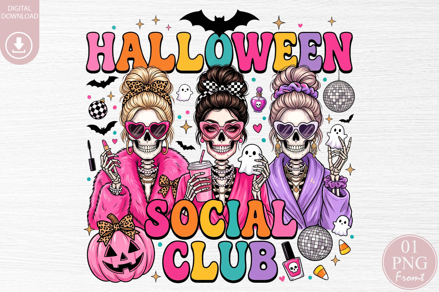 Halloween Social Club Skeleton Girls Sublimation PNG