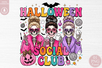 Halloween Social Club Skeleton Girls Sublimation PNG