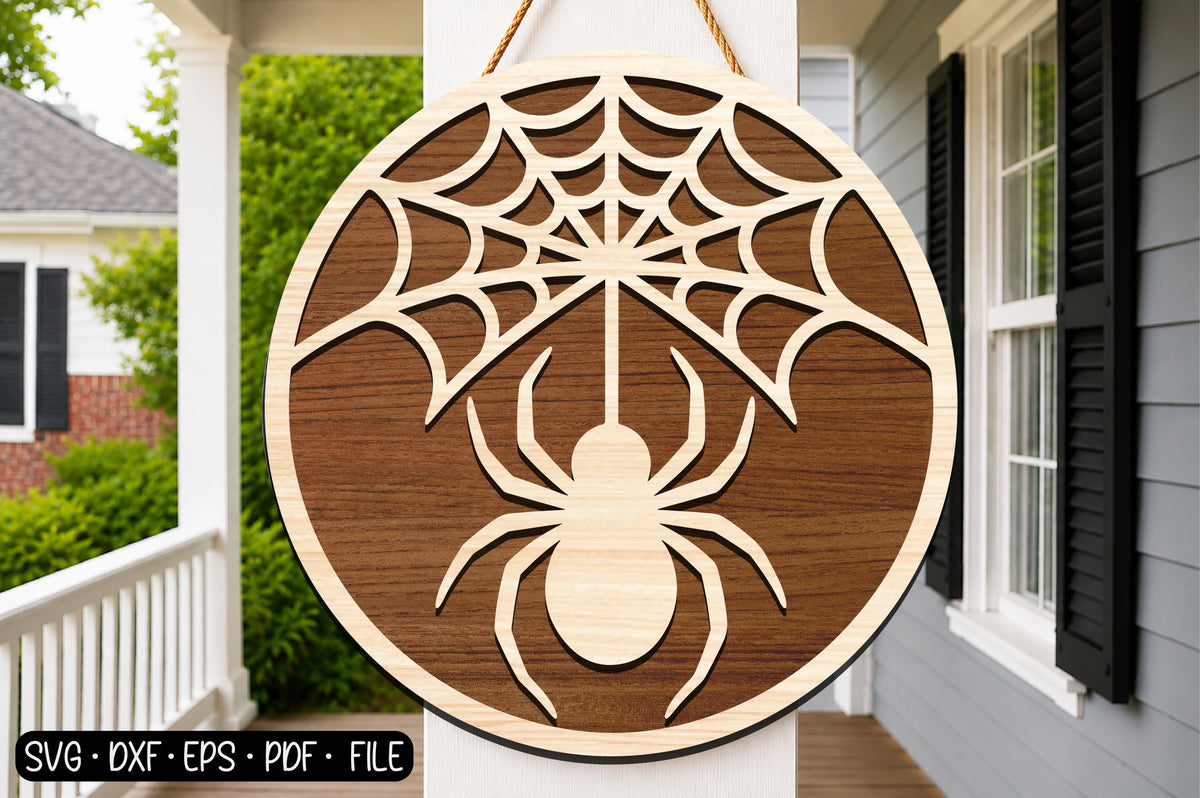 Halloween Spider Round Sign SVG | Spider Web Laser Cut Door Sign