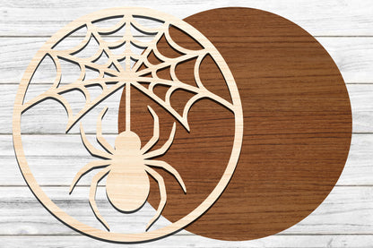 Halloween Spider Round Sign SVG | Spider Web Laser Cut Door Sign