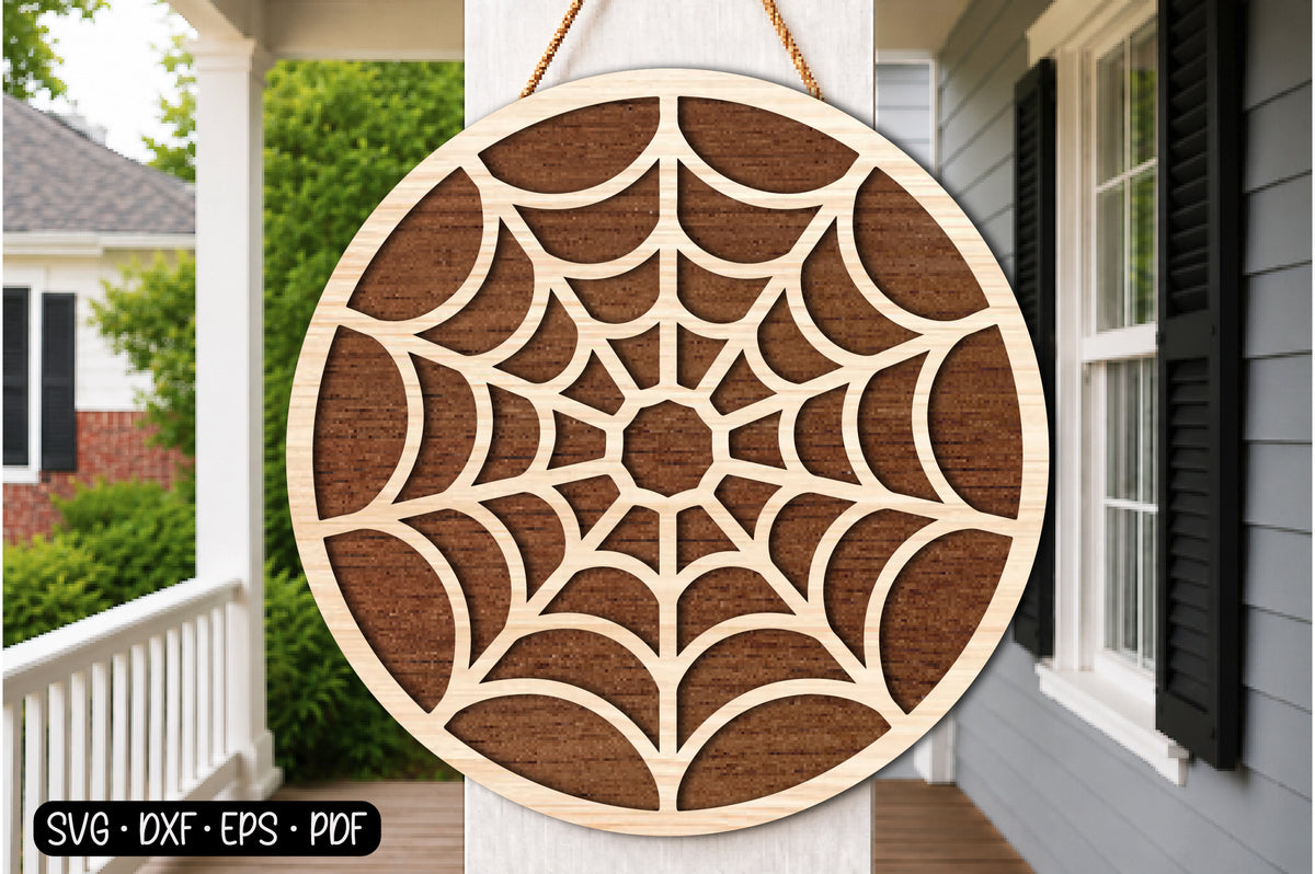 Halloween Spider Web SVG | Spider Web Door Hanger Laser Cut Design