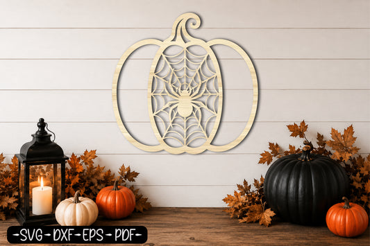 Halloween Spider Web Pumpkin SVG | Spider Pumpkin Laser Cut SVG