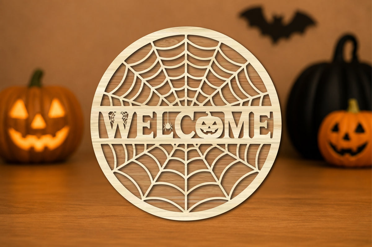 Halloween Spider Web Welcome Sign Laser Cut SVG
