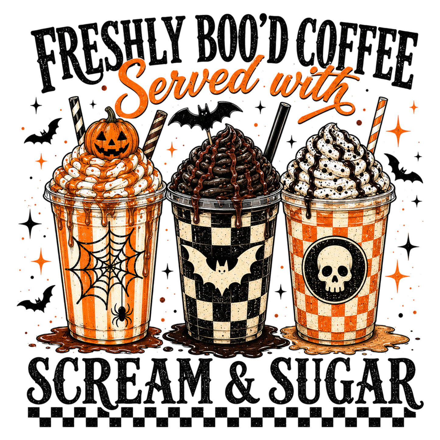Halloween Spooky Coffee PNG | Freshly Boo'd Coffee Served with Scream & Sugar, Cute Halloween Coffee Sublimation Design