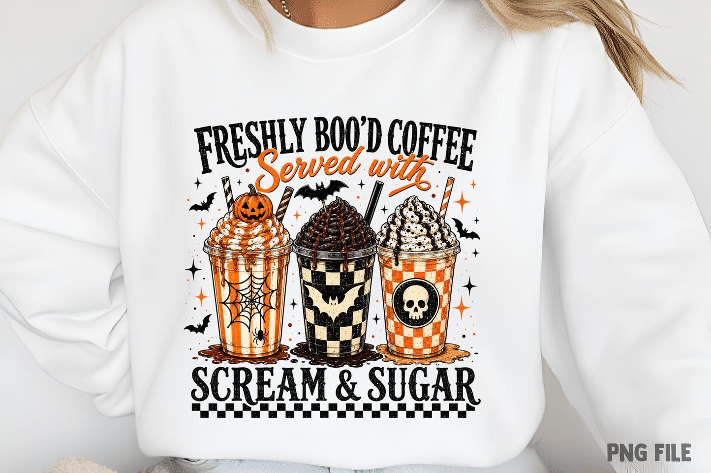 Halloween Spooky Coffee PNG | Freshly Boo'd Coffee Served with Scream & Sugar, Cute Halloween Coffee Sublimation Design