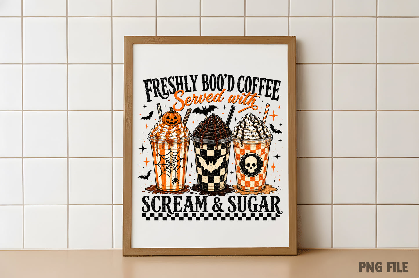 Halloween Spooky Coffee PNG | Freshly Boo'd Coffee Served with Scream & Sugar, Cute Halloween Coffee Sublimation Design