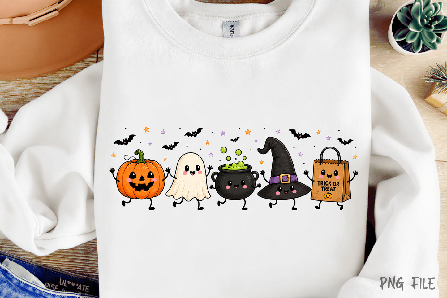 Halloween Spooky Doodles PNG | Cute Pumpkin Ghost Witch Cauldron Bat Trick or Treat Clipart | Kawaii Halloween Sublimation Design