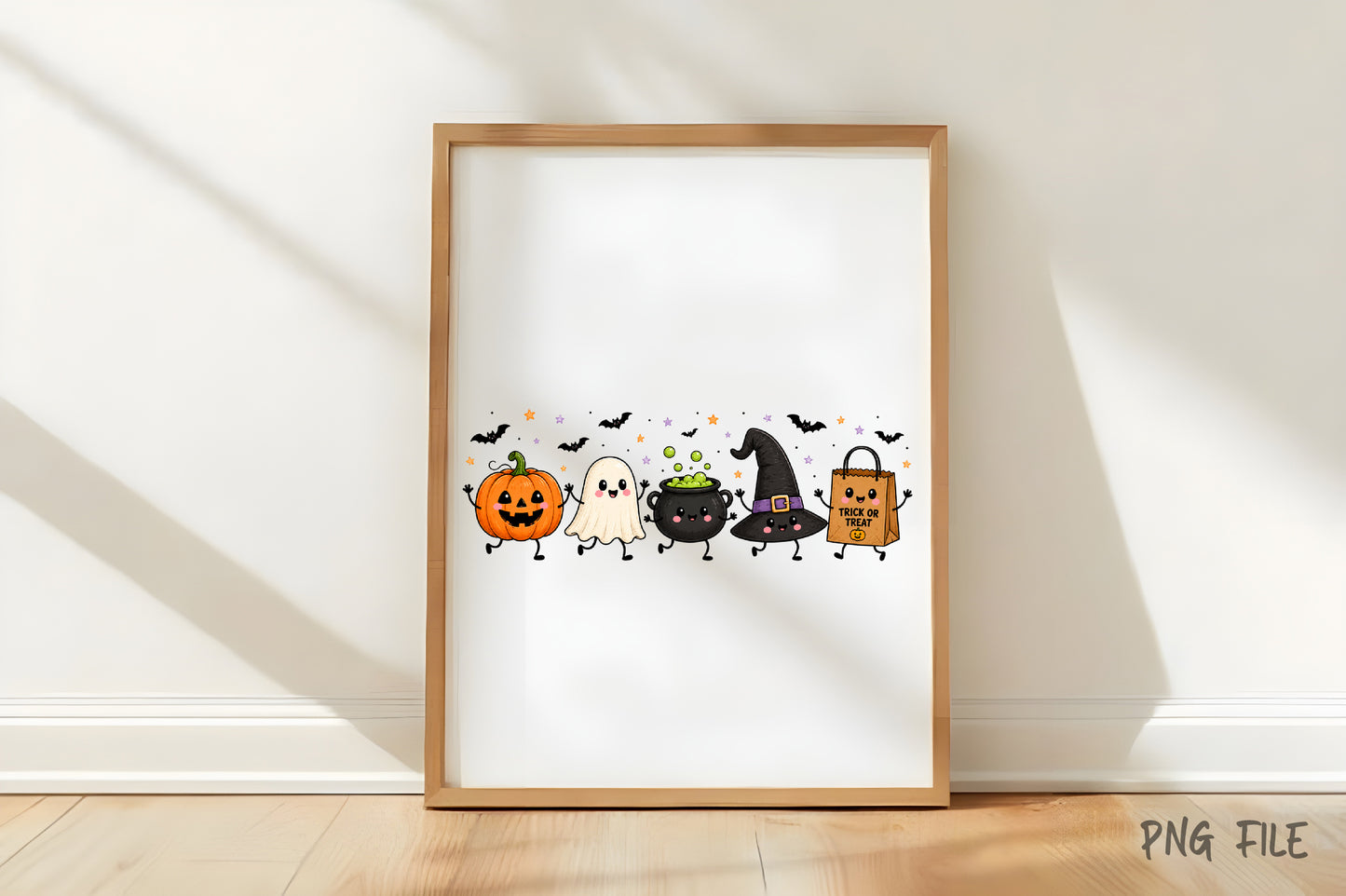 Halloween Spooky Doodles PNG | Cute Pumpkin Ghost Witch Cauldron Bat Trick or Treat Clipart | Kawaii Halloween Sublimation Design