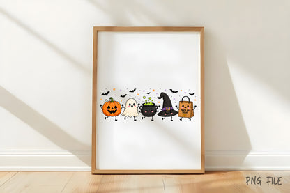 Halloween Spooky Doodles PNG | Cute Pumpkin Ghost Witch Cauldron Bat Trick or Treat Clipart | Kawaii Halloween Sublimation Design