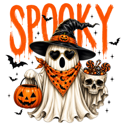Spooky Halloween Ghost PNG | Witch Hat Ghost Pumpkin Candy Skull Cute Halloween Clipart | Sublimation Design