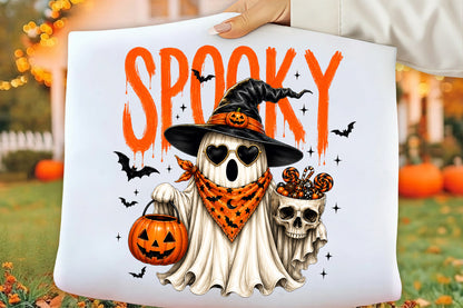 Spooky Halloween Ghost PNG | Witch Hat Ghost Pumpkin Candy Skull Cute Halloween Clipart | Sublimation Design