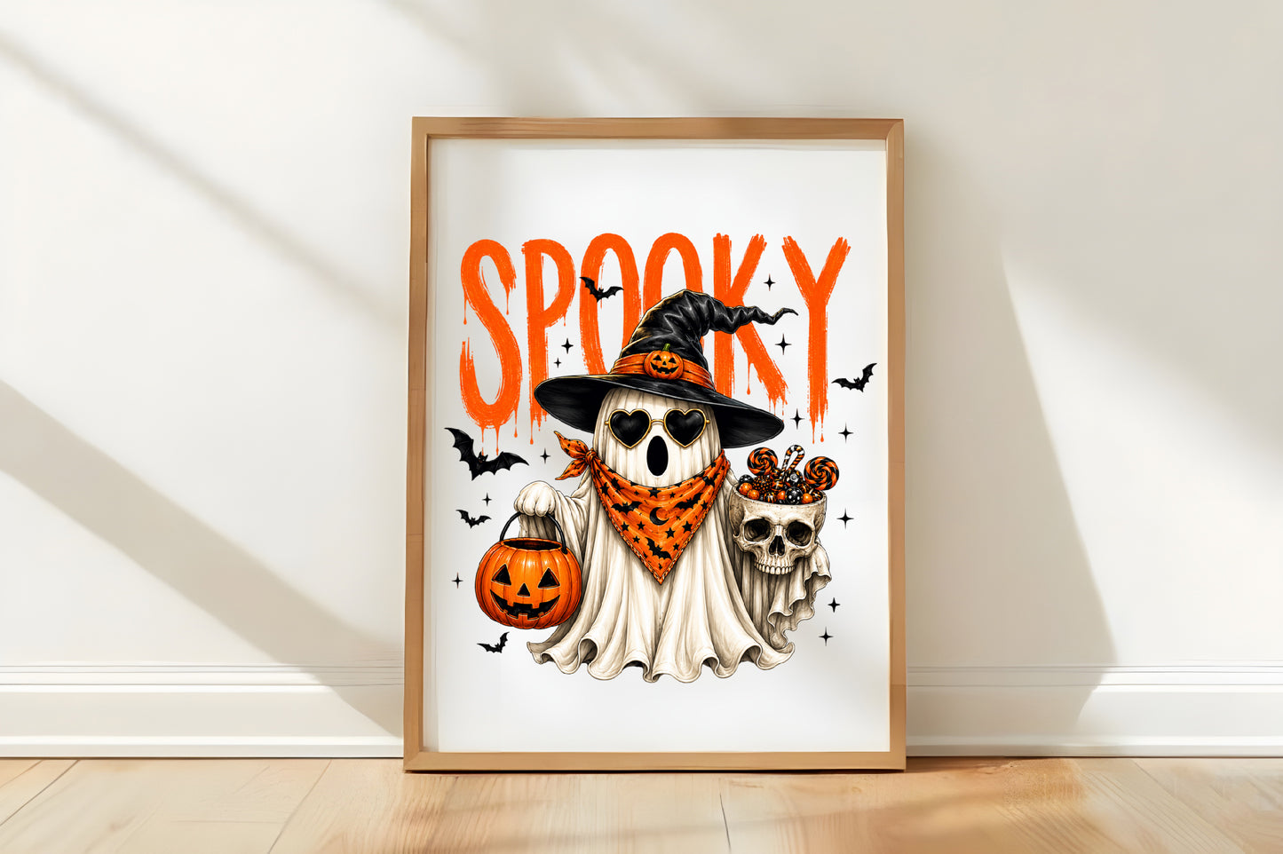 Spooky Halloween Ghost PNG | Witch Hat Ghost Pumpkin Candy Skull Cute Halloween Clipart | Sublimation Design