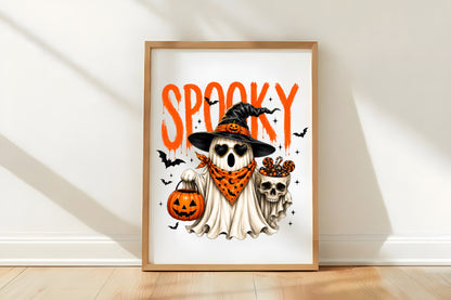 Spooky Halloween Ghost PNG | Witch Hat Ghost Pumpkin Candy Skull Cute Halloween Clipart | Sublimation Design