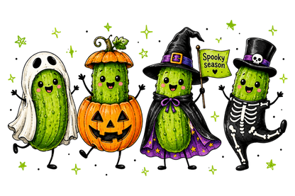 Halloween Spooky Pickle PNG | Cute Pickle Ghost Witch Skeleton Halloween Clipart | Funny Spooky Season Sublimation Design