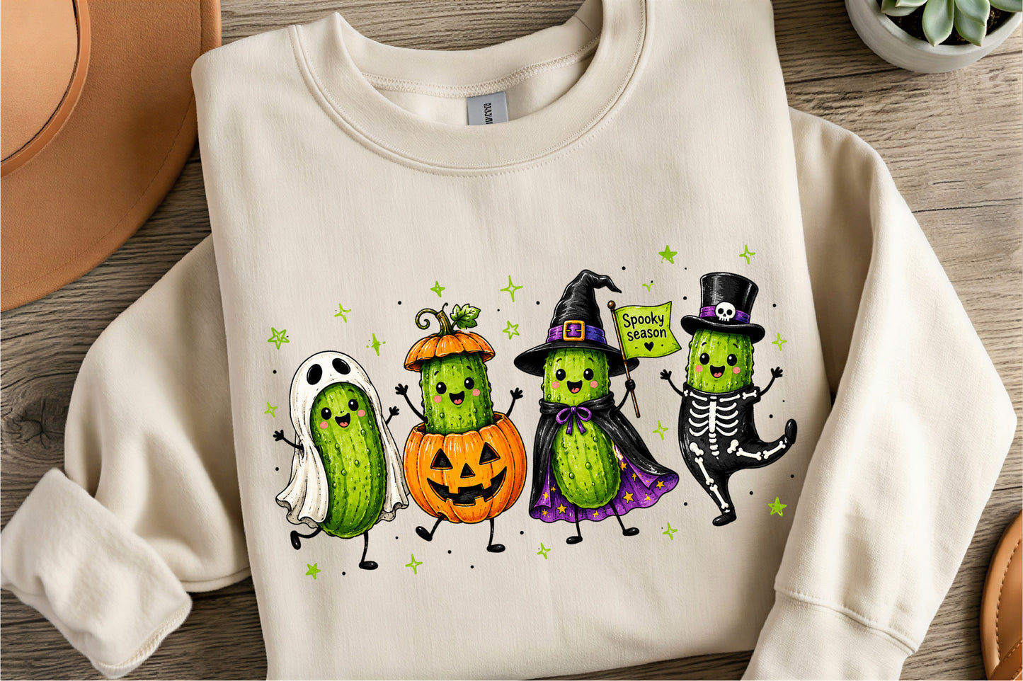 Halloween Spooky Pickle PNG | Cute Pickle Ghost Witch Skeleton Halloween Clipart | Funny Spooky Season Sublimation Design