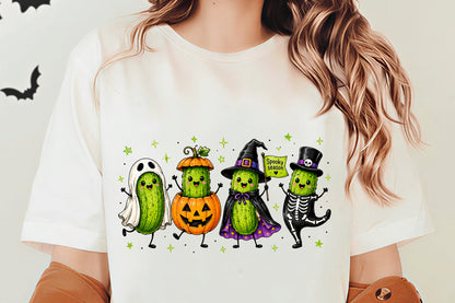 Halloween Spooky Pickle PNG | Cute Pickle Ghost Witch Skeleton Halloween Clipart | Funny Spooky Season Sublimation Design