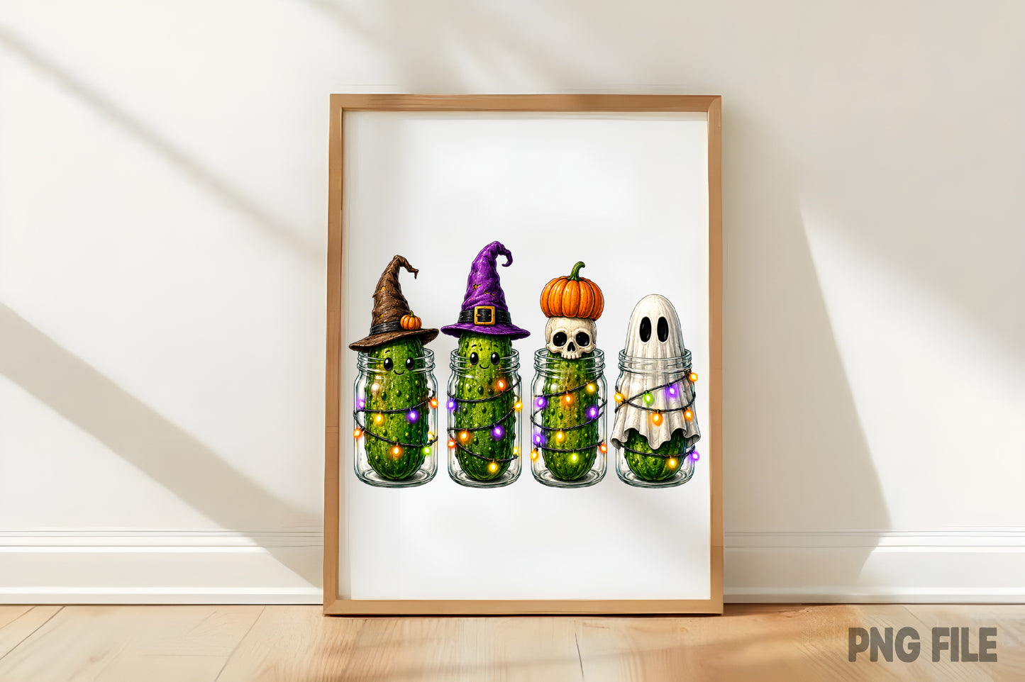 Halloween Spooky Pickles PNG | Cute Pickle Ghost Witch Hat Skeleton Pumpkin Mason Jar Halloween Sublimation Design
