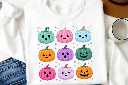Cute Halloween Pumpkin PNG Bundle Colorful Kawaii Jack O Lantern Spooky Clipart