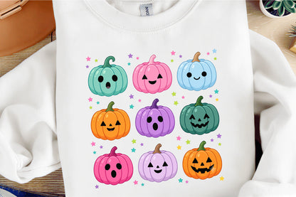 Cute Halloween Pumpkin PNG Bundle Colorful Kawaii Jack O Lantern Spooky Clipart