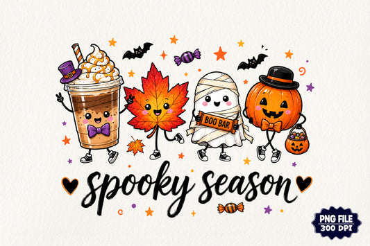 Halloween Spooky Season Characters PNG Cute Fall Sublimation