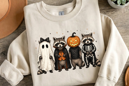 Halloween Raccoon PNG | Spooky Feral Raccoon Halloween Animals | Cute Woodland Fall Sublimation Design