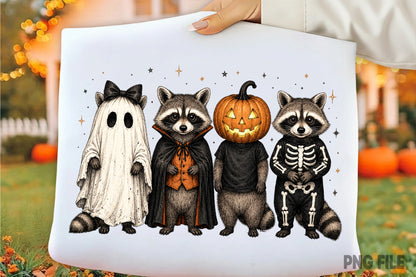Halloween Raccoon PNG | Spooky Feral Raccoon Halloween Animals | Cute Woodland Fall Sublimation Design