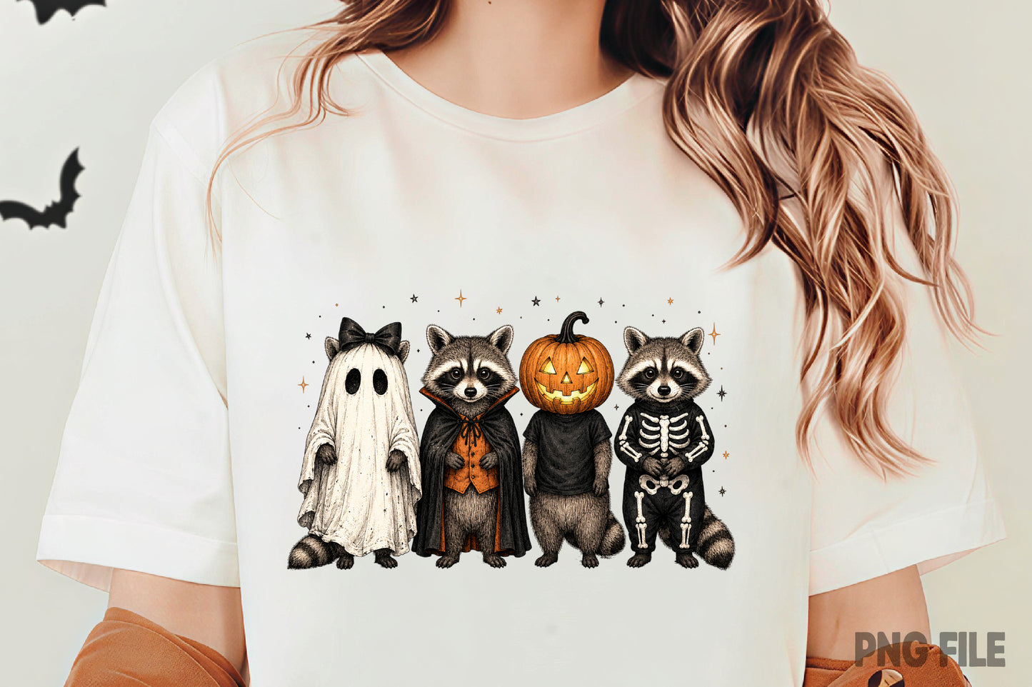 Halloween Raccoon PNG | Spooky Feral Raccoon Halloween Animals | Cute Woodland Fall Sublimation Design