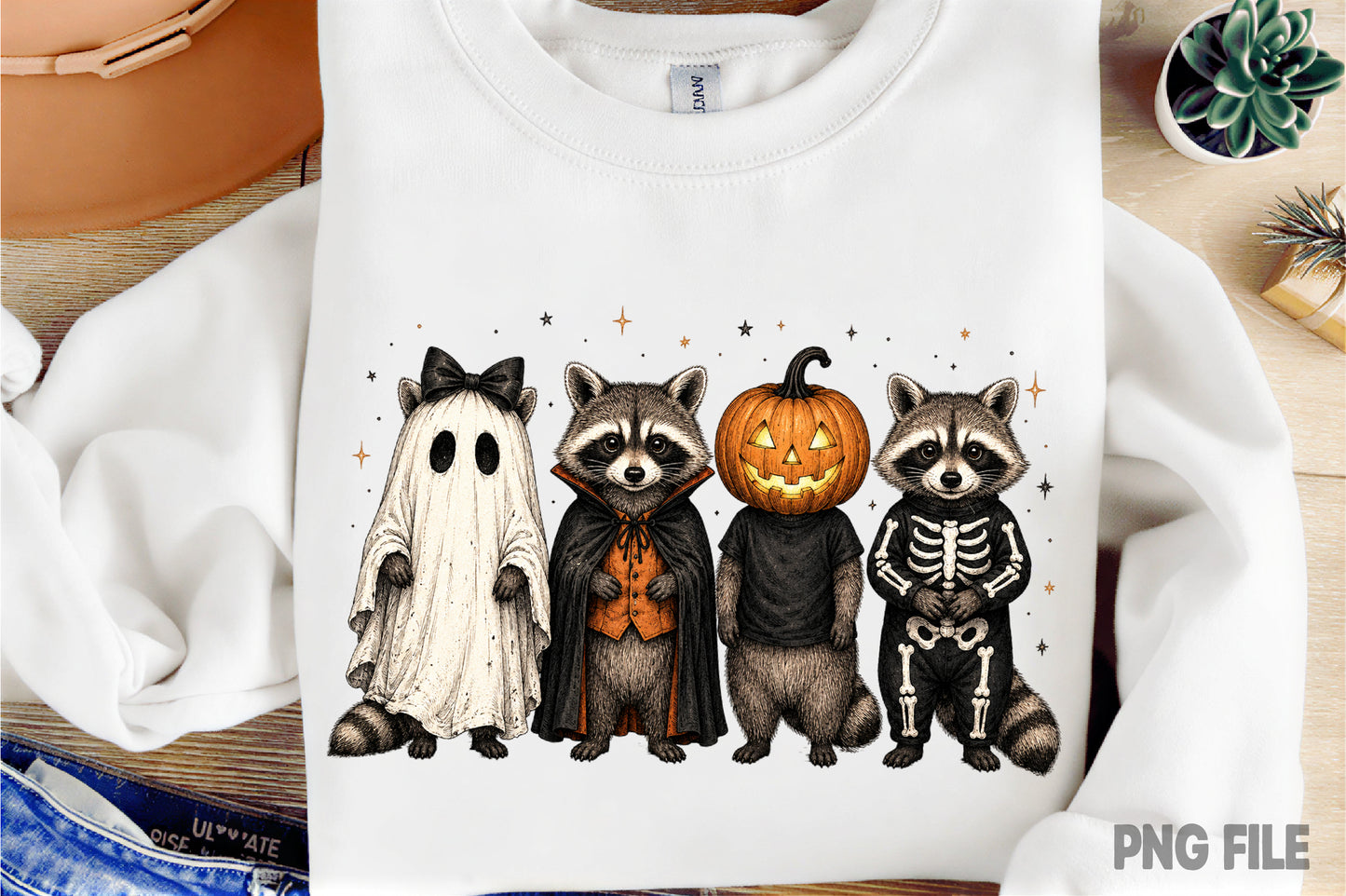 Halloween Raccoon PNG | Spooky Feral Raccoon Halloween Animals | Cute Woodland Fall Sublimation Design