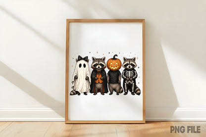 Halloween Raccoon PNG | Spooky Feral Raccoon Halloween Animals | Cute Woodland Fall Sublimation Design