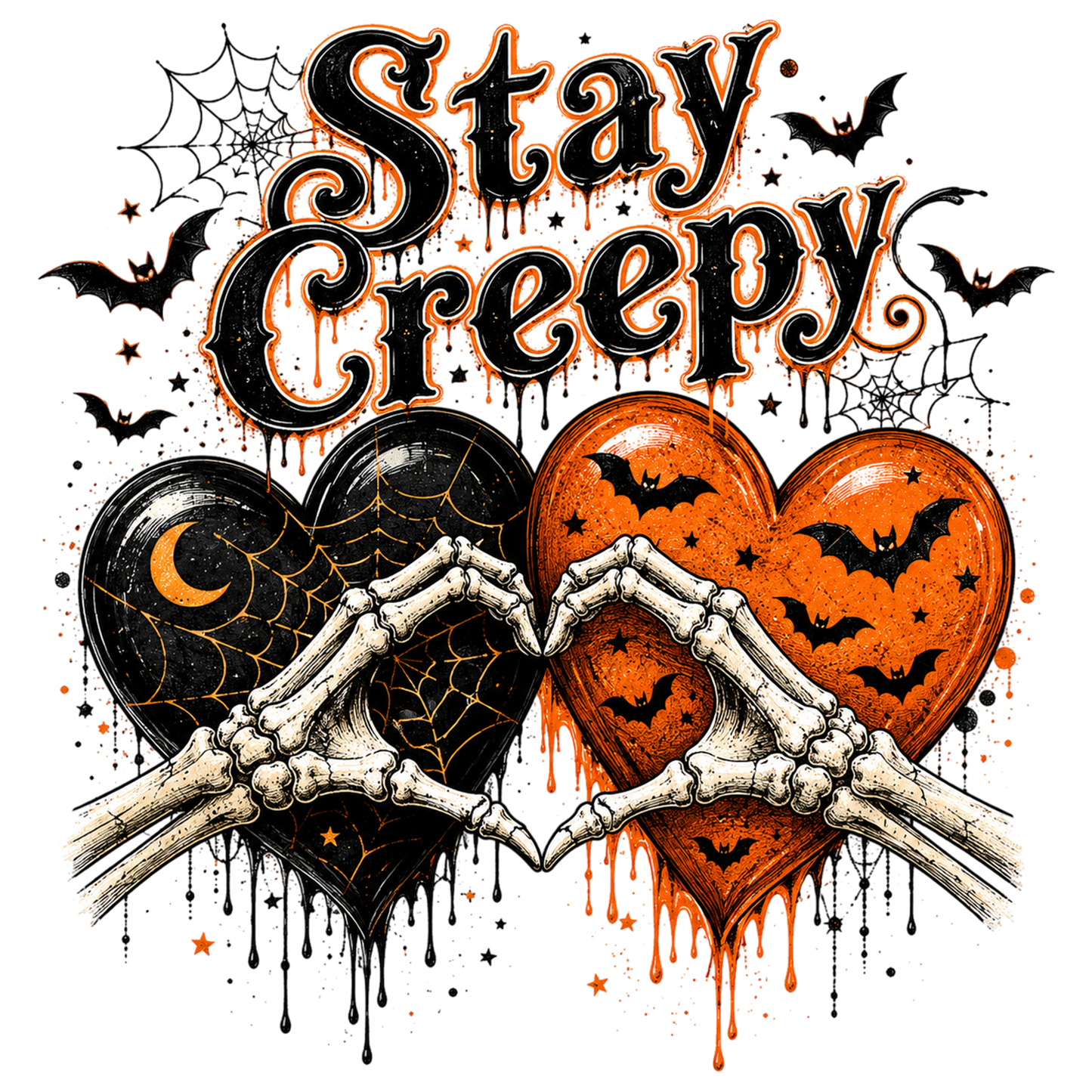 Halloween Stay Creepy Skeleton Heart Love PNG
