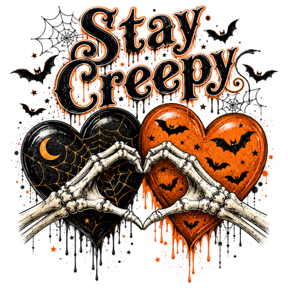 Halloween Stay Creepy Skeleton Heart Love PNG