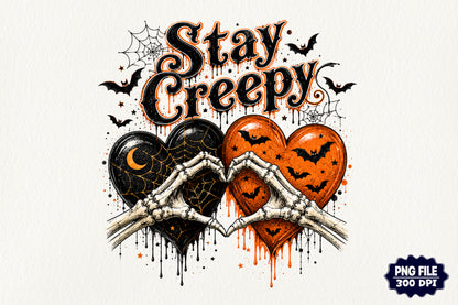 Halloween Stay Creepy Skeleton Heart Love PNG