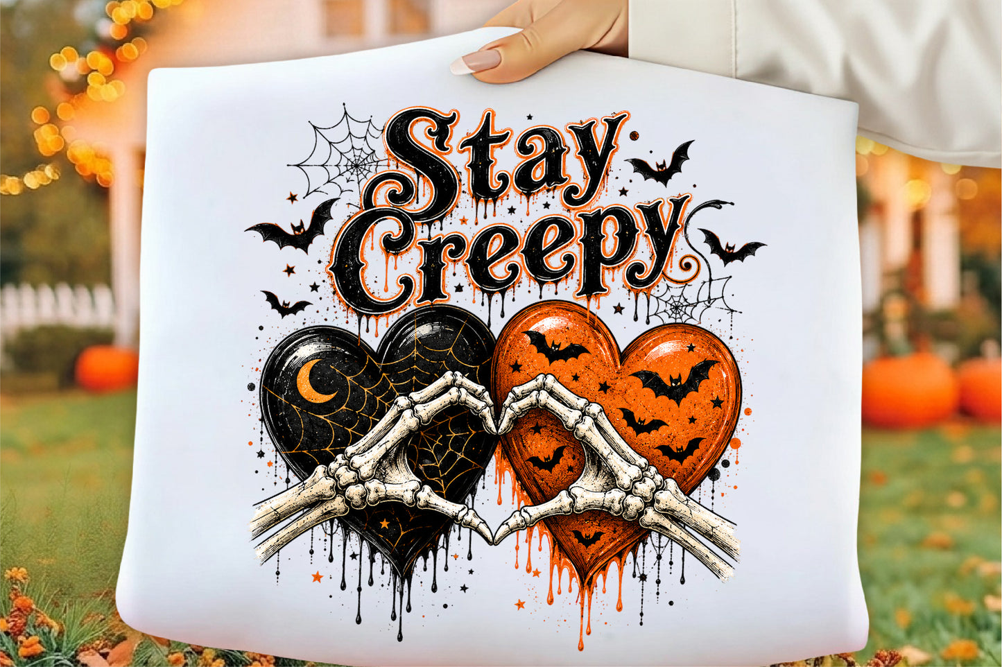 Halloween Stay Creepy Skeleton Heart Love PNG