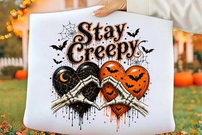 Halloween Stay Creepy Skeleton Heart Love PNG