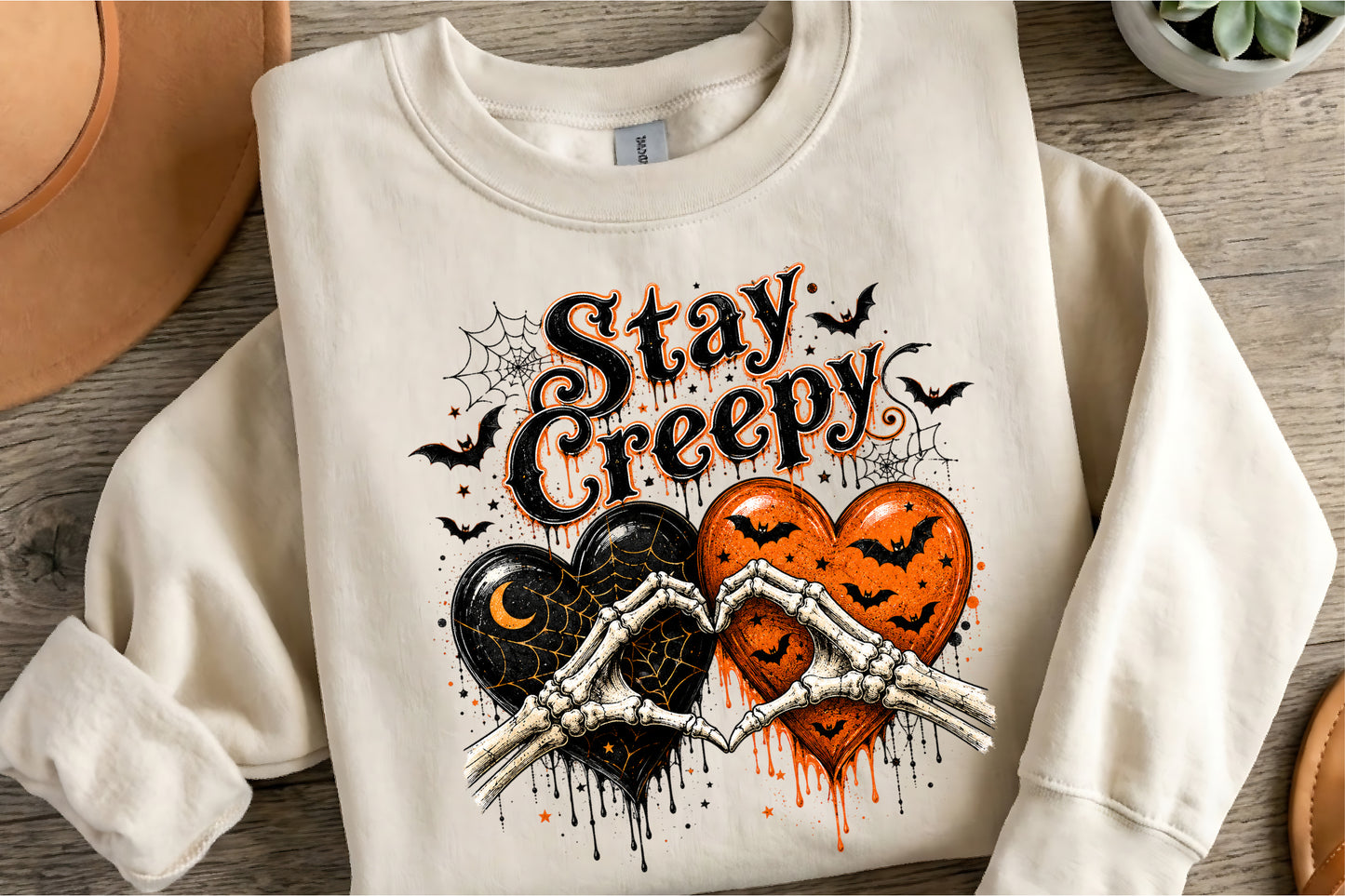 Halloween Stay Creepy Skeleton Heart Love PNG