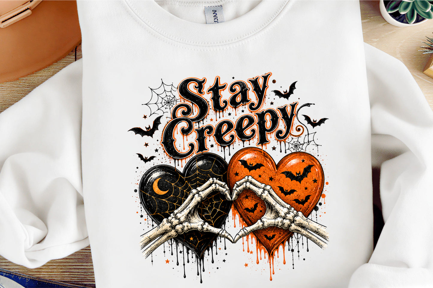 Halloween Stay Creepy Skeleton Heart Love PNG