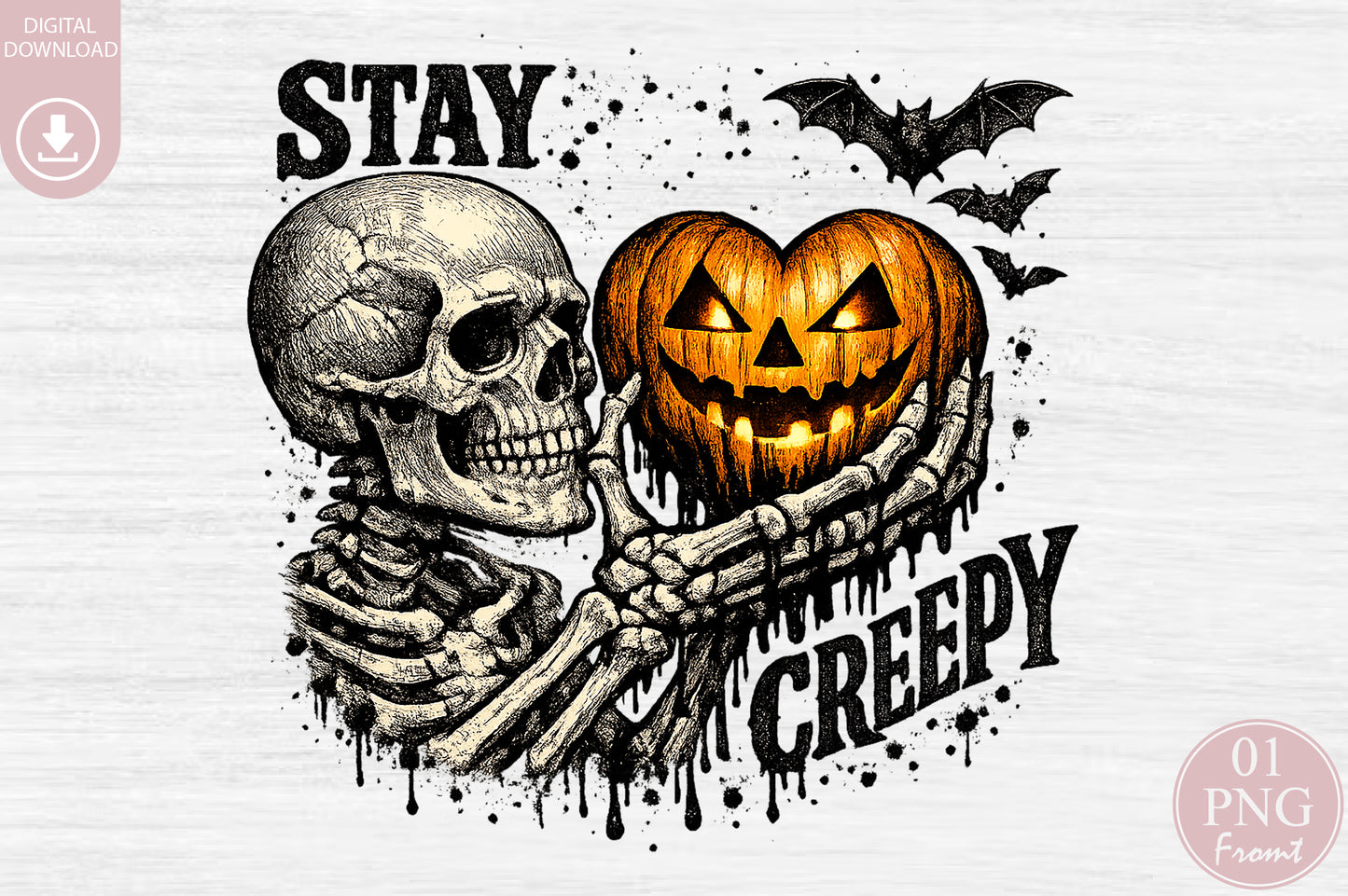 Halloween Stay Creepy Skeleton Pumpkin PNG Spooky Skull Sublimation Design