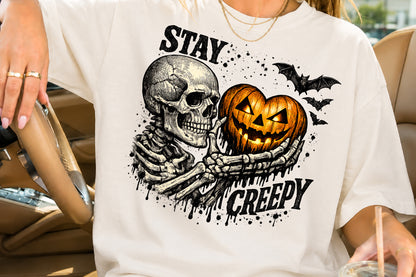 Halloween Stay Creepy Skeleton Pumpkin PNG Spooky Skull Sublimation Design