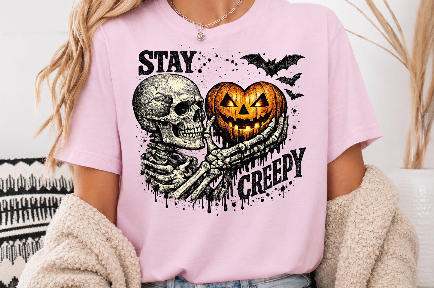 Halloween Stay Creepy Skeleton Pumpkin PNG Spooky Skull Sublimation Design