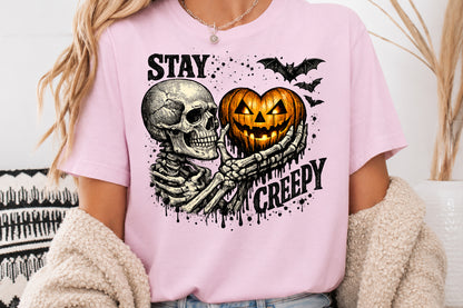 Halloween Stay Creepy Skeleton Pumpkin PNG Spooky Skull Sublimation Design