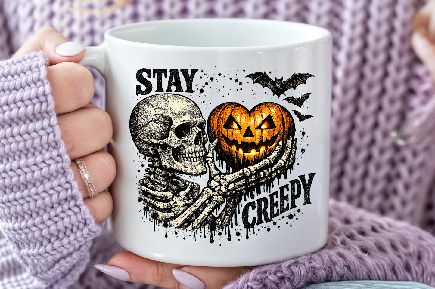 Halloween Stay Creepy Skeleton Pumpkin PNG Spooky Skull Sublimation Design