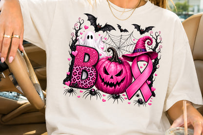 Breast Cancer Awareness Halloween PNG Pink Pumpkin Ghost Ribbon Sublimation Design