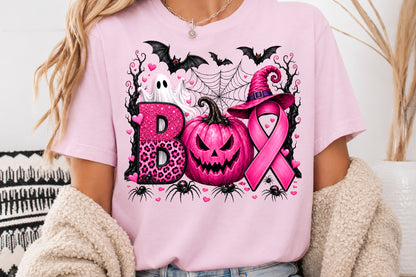 Breast Cancer Awareness Halloween PNG Pink Pumpkin Ghost Ribbon Sublimation Design