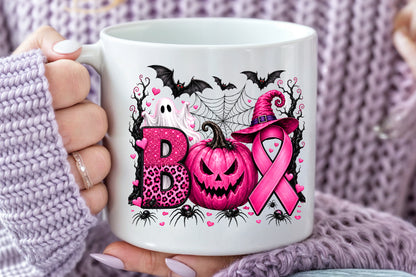 Breast Cancer Awareness Halloween PNG Pink Pumpkin Ghost Ribbon Sublimation Design
