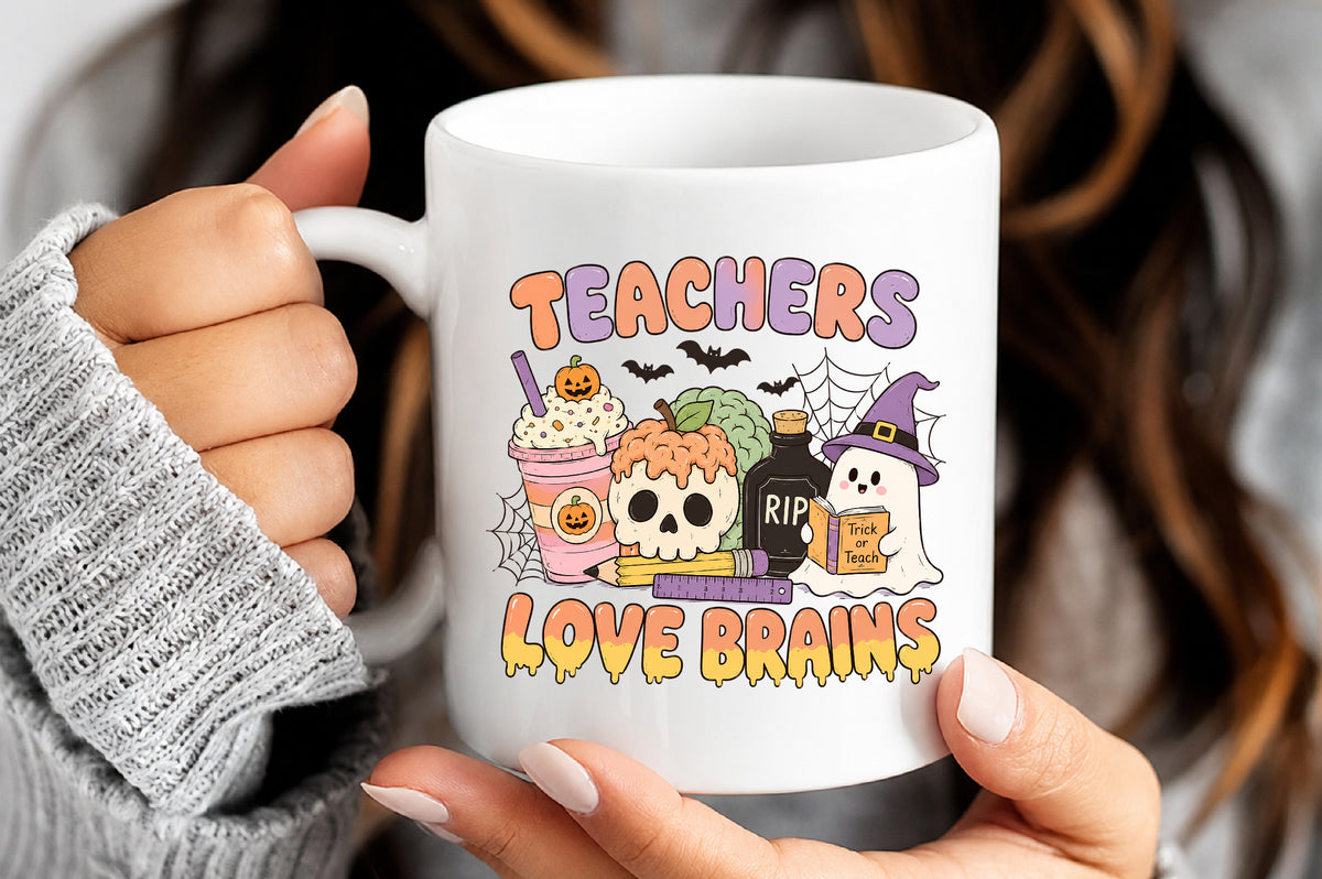 Halloween Teacher Love Brains PNG