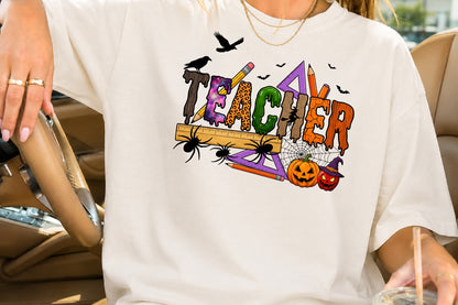 Halloween Teacher PNG Spooky School Supplies Teacher Sublimation Design