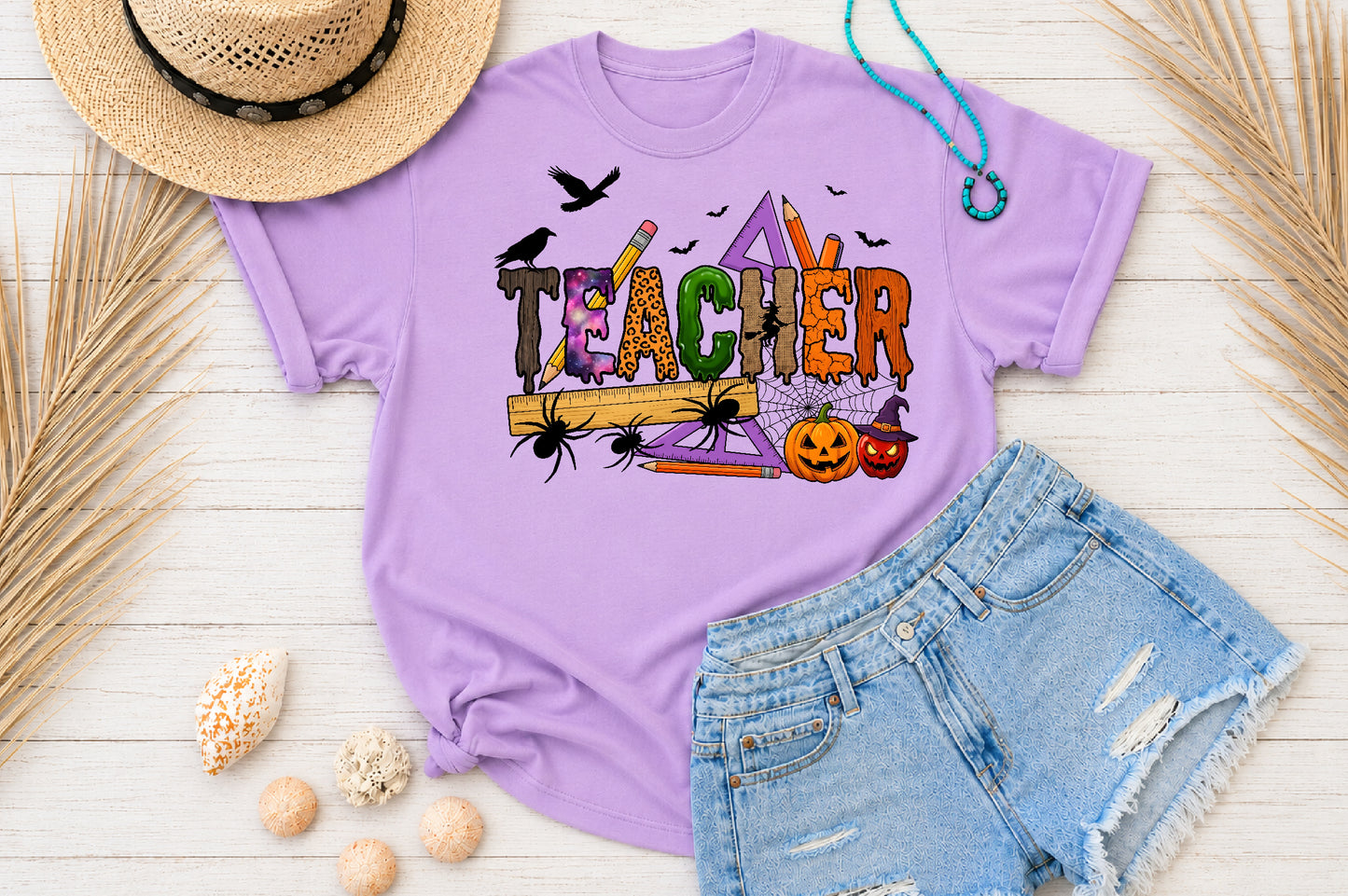 Halloween Teacher PNG Spooky School Supplies Teacher Sublimation Design